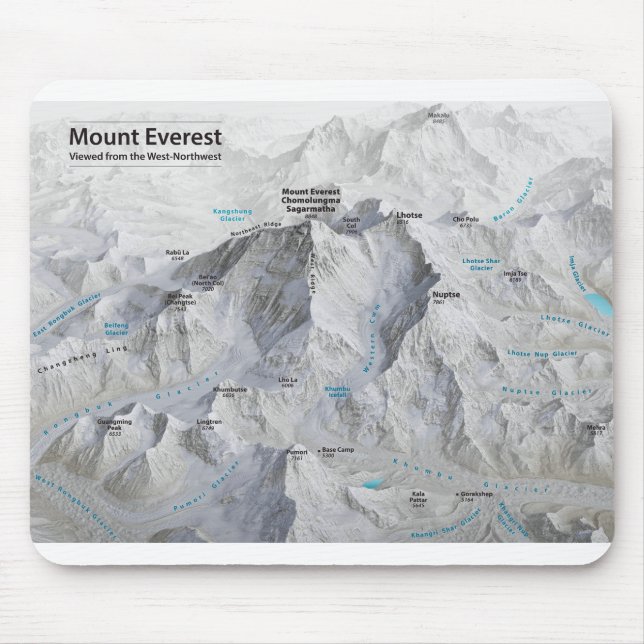 Mount Everest 3D Map with Labels Mouse Pad (Front)