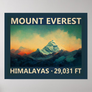 Mount Everest Himalayas Watercolor Vintage Poster
