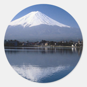 Mount Fuji and reflection in Lake Kawaguchi, Japan Classic Round Sticker