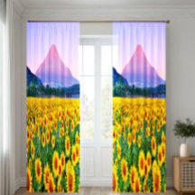 Mount Fuji and Sunflower Curtains 