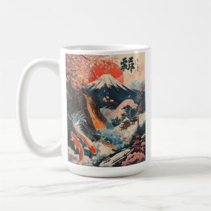Mount Fuji Cherry Blossom Koi Fish Japanese Art Coffee Mug