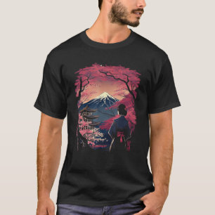 Mount Fuji Cherry Blossoms Geisha Japanese Garden T-Shirt