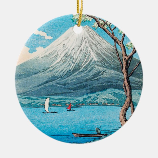 Mount Fuji from Lake Yamanaka by Hiroaki Takahashi Ceramic Ornament (Front)