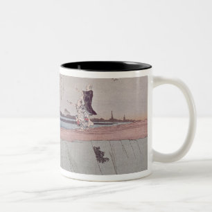 Mount Fuji from the Sumida River embankment Two-Tone Coffee Mug