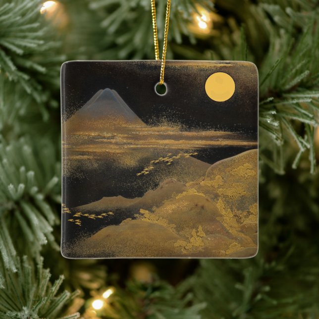 Mount Fuji in Moonlight - Golden: Ceramic Ornament (Tree)