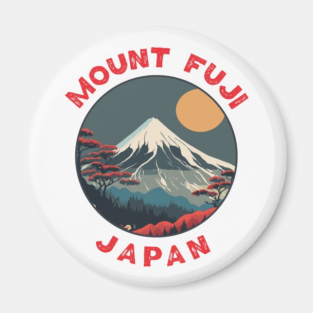 Mount Fuji Japan Distressed Circle Magnet (Front)