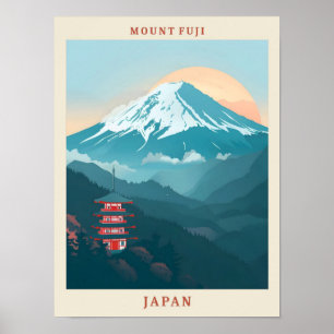 Mount Fuji Japan Elegant Vintage Travel Poster
