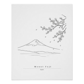 Mount Fuji Japan Minimalist Line Art Travel Poster