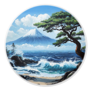 Mount Fuji Japan Ocean View Painting Ceramic Knob