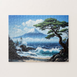 Mount Fuji Japan Ocean View Painting Jigsaw Puzzle