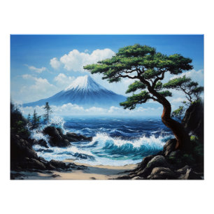 Mount Fuji Japan Ocean View Painting Poster