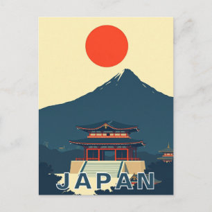 Mount Fuji Japan Pagoda Minimalist Retro Postcard