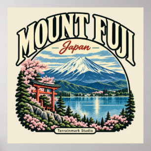 Mount Fuji Japan Retro Travel Poster