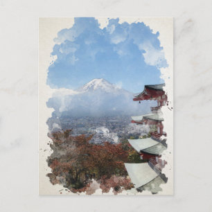 Mount Fuji Japan Watercolor Art  Postcard