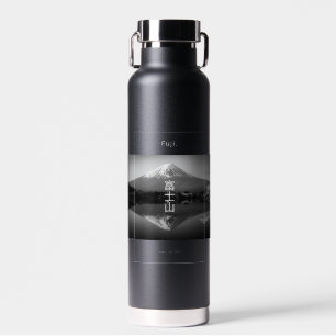 Mount Fuji on Black & White Water Bottle