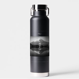 Mount Fuji on Black & White Water Bottle