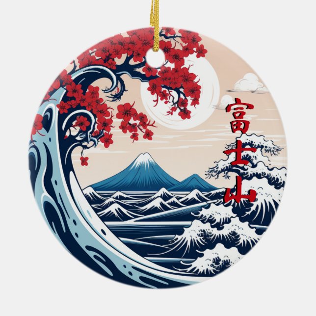 Mount Fuji Over the Waves Ceramic Ornament (Back)