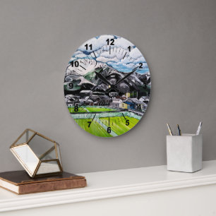 Mount Fuji Painting by Alfred Fox Large Clock