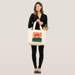 Mount Fuji Retro Japan Art– Vintage Rising Sun Large Tote Bag