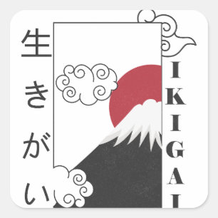 mount fuji retro japanese kanji square sticker