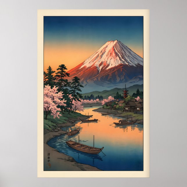 Mount Fuji Sunset Print - Dusky Sky, Mirror-Like (Front)
