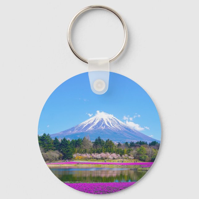 Mount Fuji Trees and Flowers Key Ring (Front)