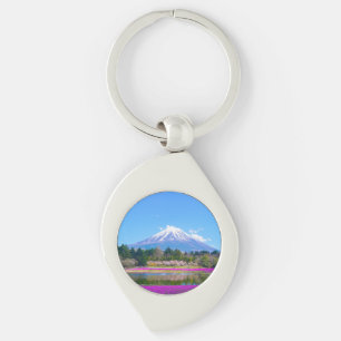Mount Fuji Trees and Flowers Key Ring