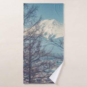 Mount Fuji view from Red pagoda in japan (Vintage Bath Towel