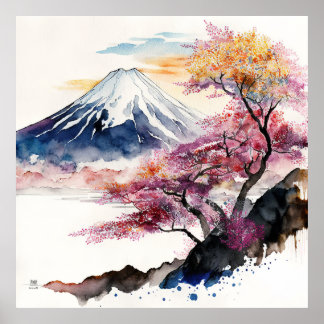 Mount Fuji watercolor Poster
