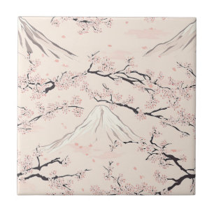 Mount Fuji with Cherry Blossoms – Japanese (1) Ceramic Tile