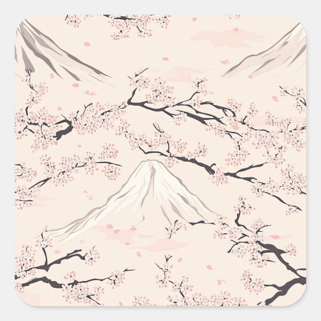 Mount Fuji with Cherry Blossoms – Japanese (1) Square Sticker (Front)