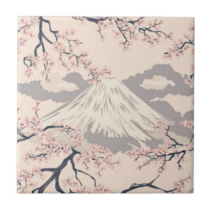 Mount Fuji with Cherry Blossoms – Japanese (2) Ceramic Tile