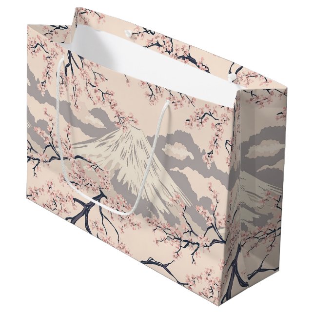 Mount Fuji with Cherry Blossoms – Japanese (2) Large Gift Bag (Front Angled)