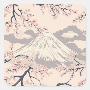 Mount Fuji with Cherry Blossoms – Japanese (2) Square Sticker