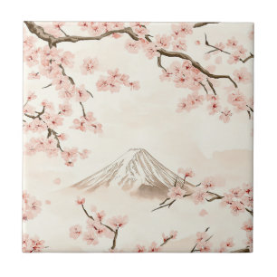 Mount Fuji with Cherry Blossoms – Japanese (3) Ceramic Tile