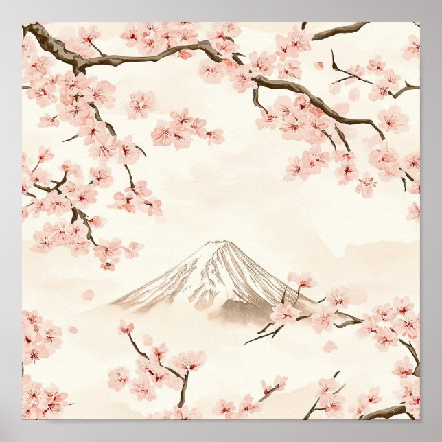Mount Fuji with Cherry Blossoms – Japanese (3) Poster (Front)