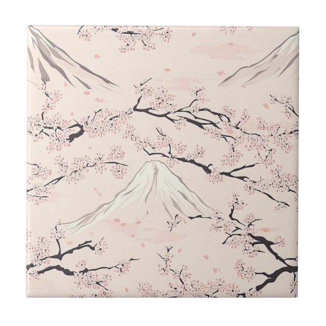 Mount Fuji with Cherry Blossoms – Japanese Ceramic Tile (Front)