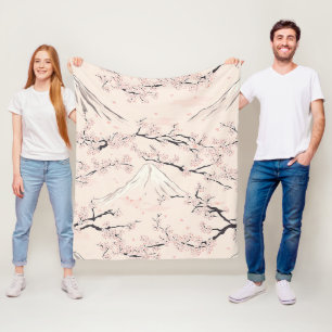 Mount Fuji with Cherry Blossoms – Japanese Fleece Blanket