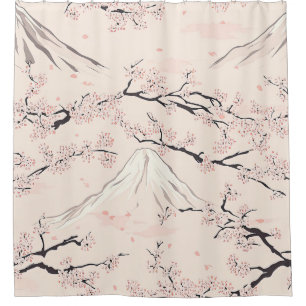 Mount Fuji with Cherry Blossoms – Japanese Shower Curtain