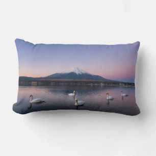 Mount Fuji   Yamanaka Lake with Swans Lumbar Cushion