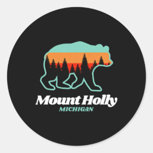 Mount Holly Michigan Skiing Snowboarding Bear Classic Round Sticker