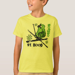 Mount Hood Oregon green skier boys tee