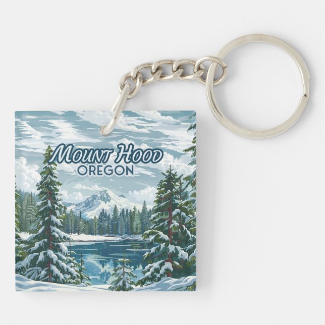 Mount Hood Oregon Ski Pacific Northwest Winter Key Ring (Back)