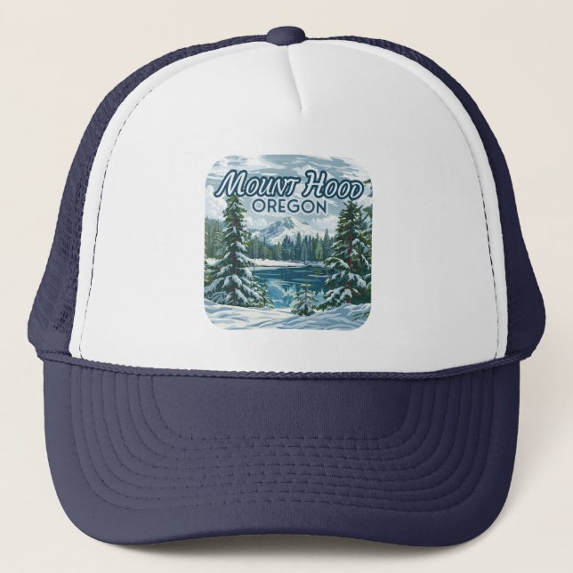 Mount Hood Oregon Ski Pacific Northwest Winter Trucker Hat (Front)
