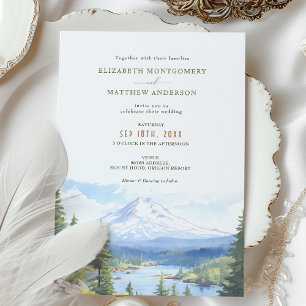 Mount Hood Oregon Watercolor Wedding  Invitation