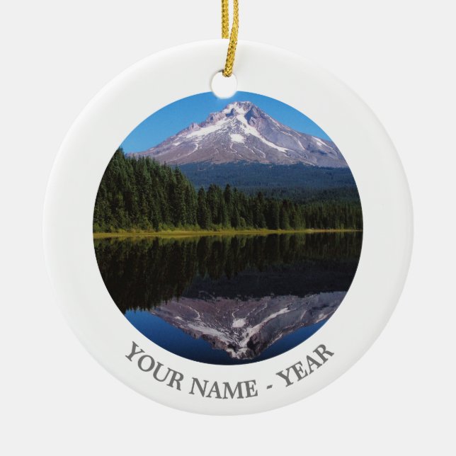 Mount Hood Reflected in Lake Ceramic Ornament (Front)
