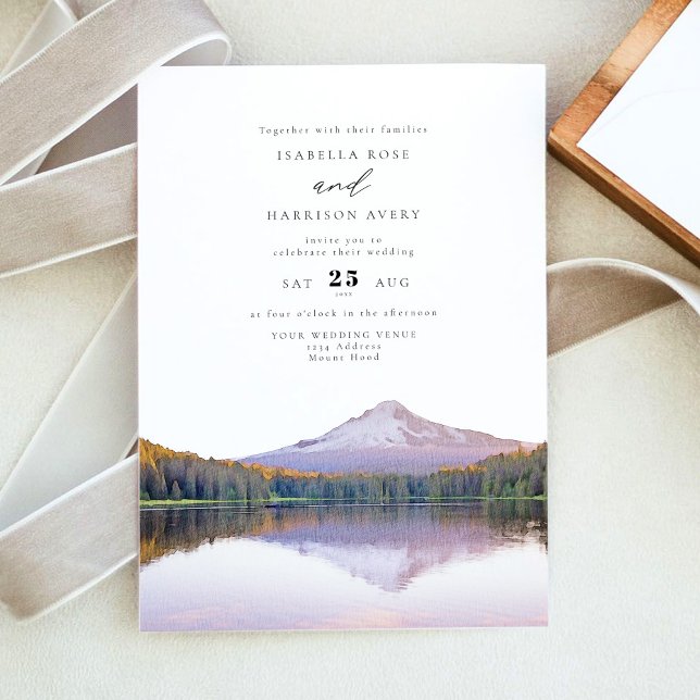 MOUNT HOOD Watercolor Illustration Wedding Invitation (Creator Uploaded)