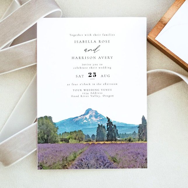 MOUNT HOOD Watercolor Illustration Wedding Invitation (Creator Uploaded)