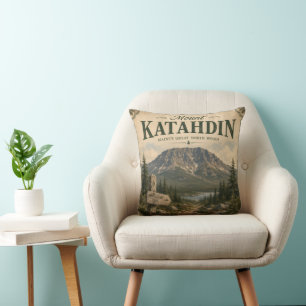Mount Katahdin Maine Great North Woods Vintage Cushion