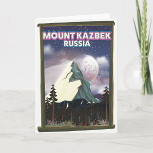 Mount Kazbek Russian travel poster. Holiday Card